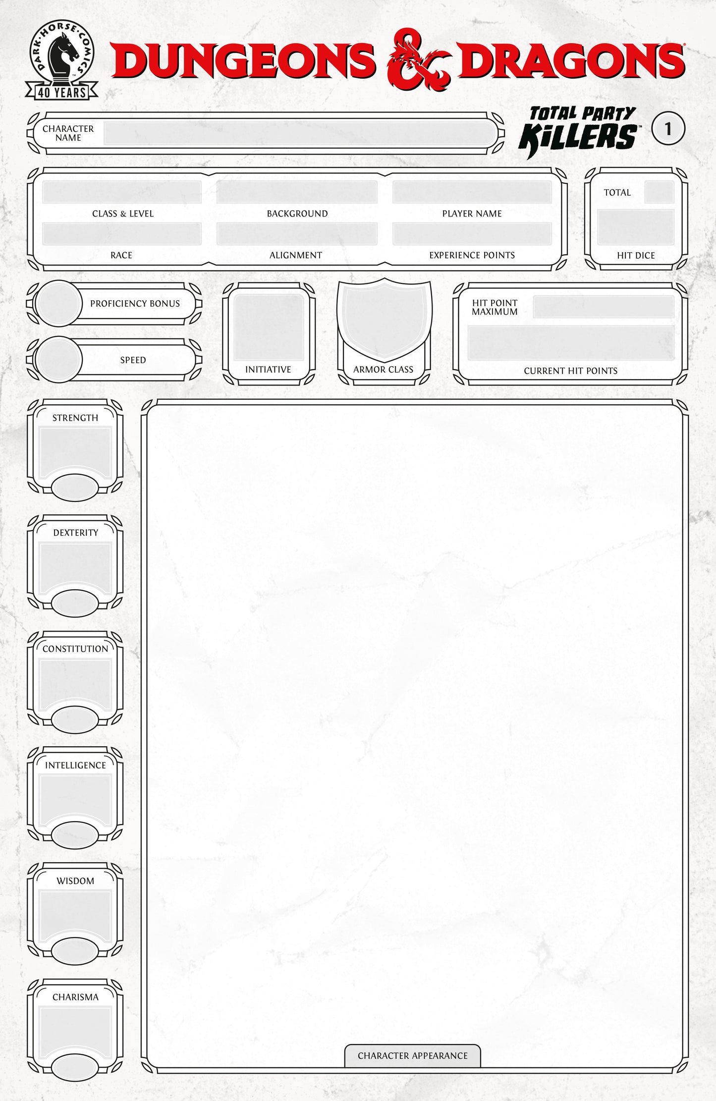 Dungeons & Dragons: Total Party Killers #1 ((CVR E) (Blank cover-Character Sheet))