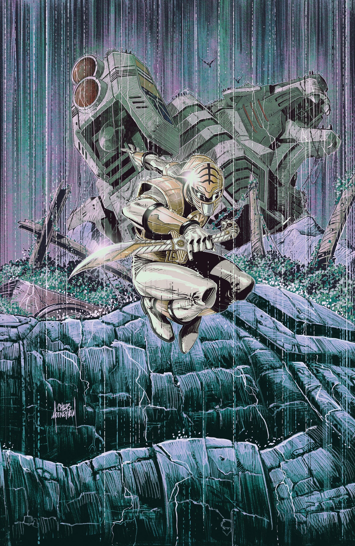 Power Rangers Green #4 (C Tommy Oliver Card Stock Connecting Variant (Full Art, Mooneyham))