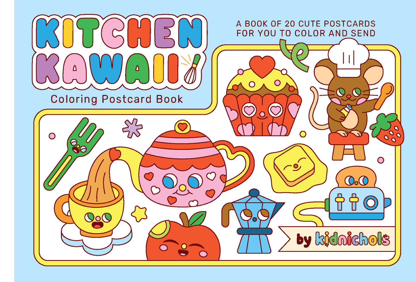 Kitchen Kawaii Coloring Postcard Book